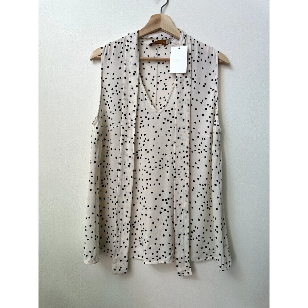 Zimmermann Women's Sleeveless V Neck Tank Blouse In Ivory/Black Polka Dot Size 1